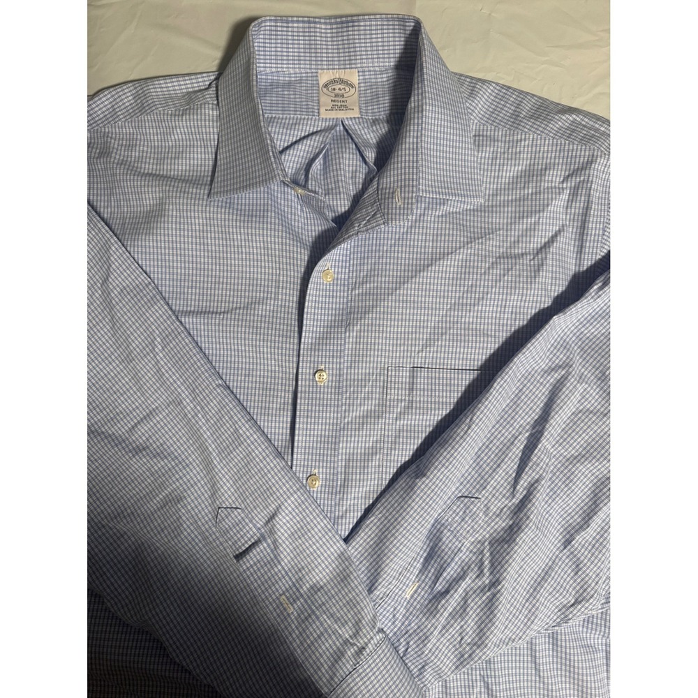 Brooks Brothers 1818 Regent Dress Blue White Check‎ 18-4/5 Non-Iron Cotton Mens
